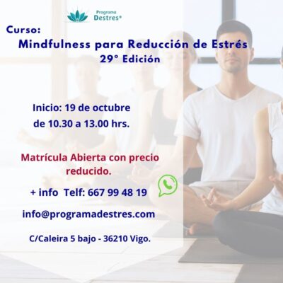 Curso Mindfulness para reducción de estrés. Octubre 2024